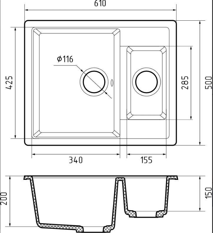 Мойка для кухни GranFest Композит QUADRO 610K